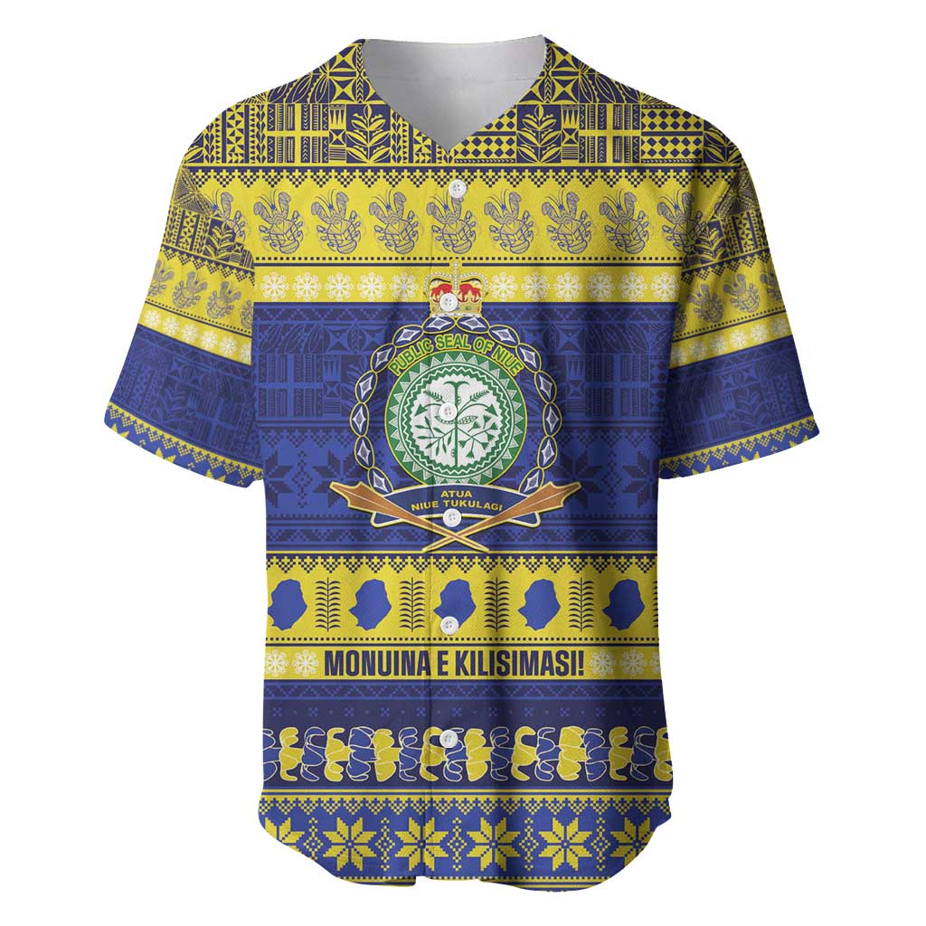 Niue Christmas Baseball Jersey Monuina e Kilisimasi Hiapo Motifs LT14 Blue - Polynesian Pride