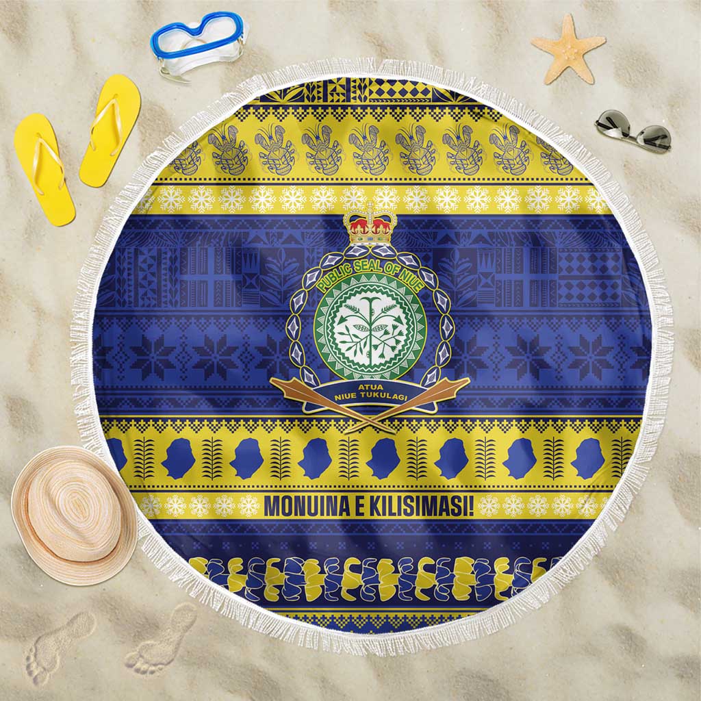 Niue Christmas Beach Blanket Monuina e Kilisimasi Hiapo Motifs LT14 One Size 150cm Blue - Polynesian Pride