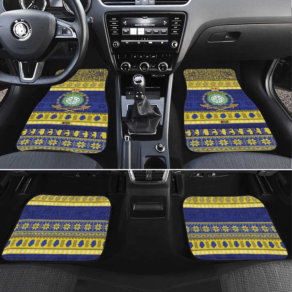 Niue Christmas Car Mats Monuina e Kilisimasi Hiapo Motifs LT14 Set 4pcs Blue - Polynesian Pride