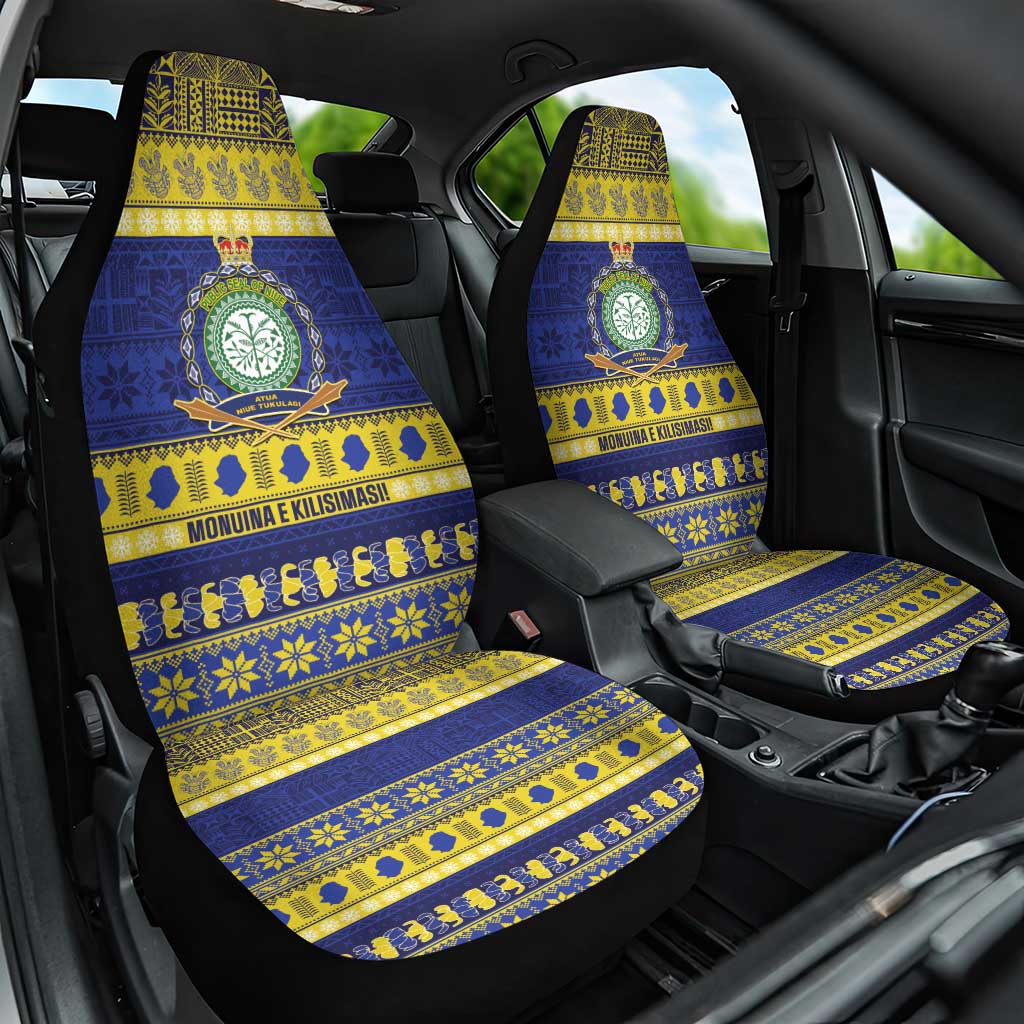 Niue Christmas Car Seat Cover Monuina e Kilisimasi Hiapo Motifs LT14 One Size Blue - Polynesian Pride