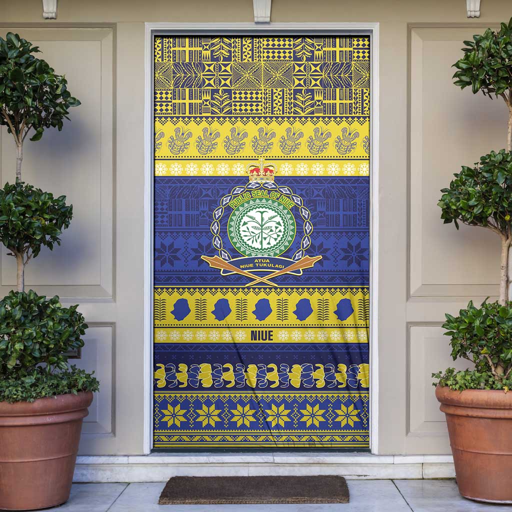 Niue Christmas Door Cover Monuina e Kilisimasi Hiapo Motifs LT14 Blue - Polynesian Pride