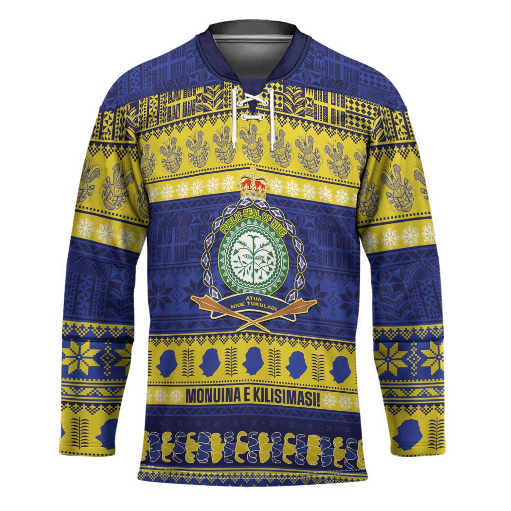 Niue Christmas Hockey Jersey Monuina e Kilisimasi Hiapo Motifs LT14 Unisex Blue - Polynesian Pride
