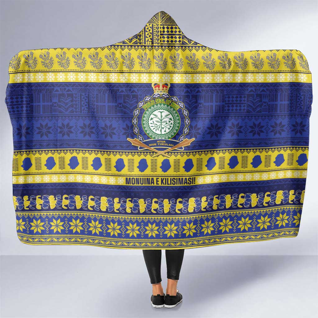 Niue Christmas Hooded Blanket Monuina e Kilisimasi Hiapo Motifs LT14 One Size Blue - Polynesian Pride