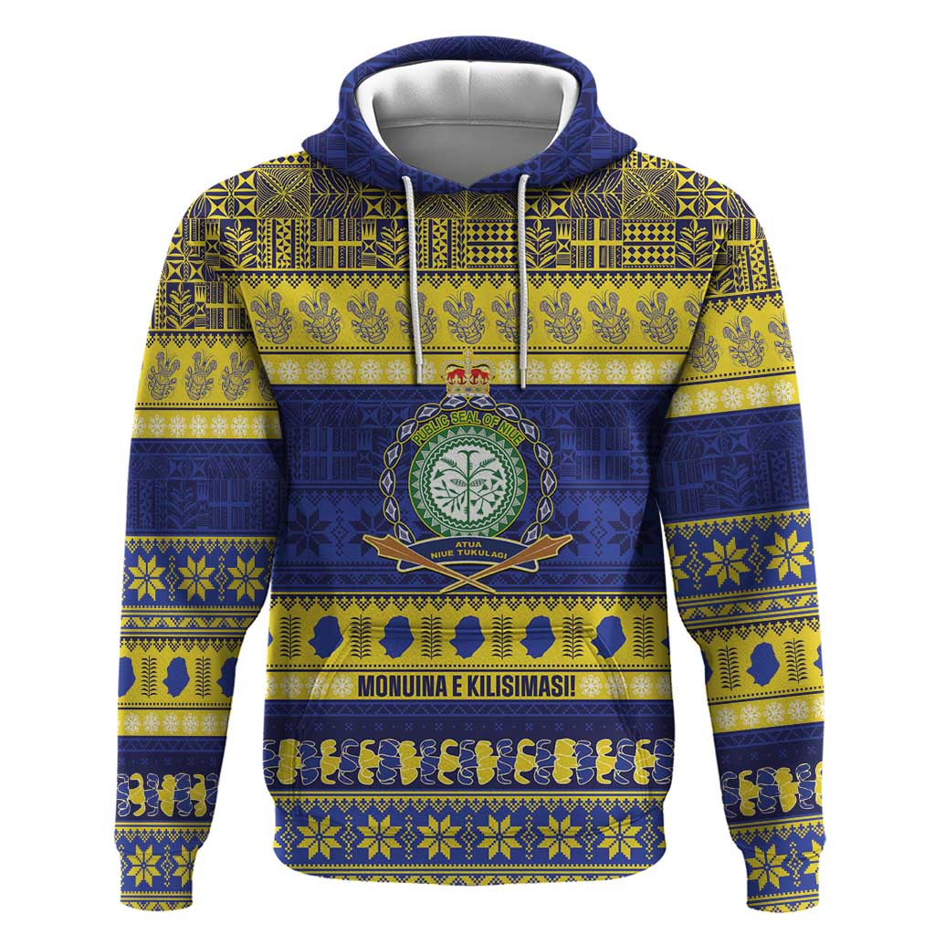 Niue Christmas Hoodie Monuina e Kilisimasi Hiapo Motifs LT14 Pullover Hoodie Blue - Polynesian Pride