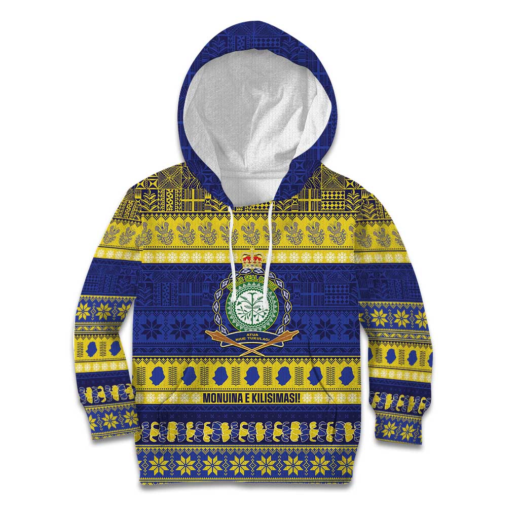Niue Christmas Kid Hoodie Monuina e Kilisimasi Hiapo Motifs LT14 Hoodie Blue - Polynesian Pride