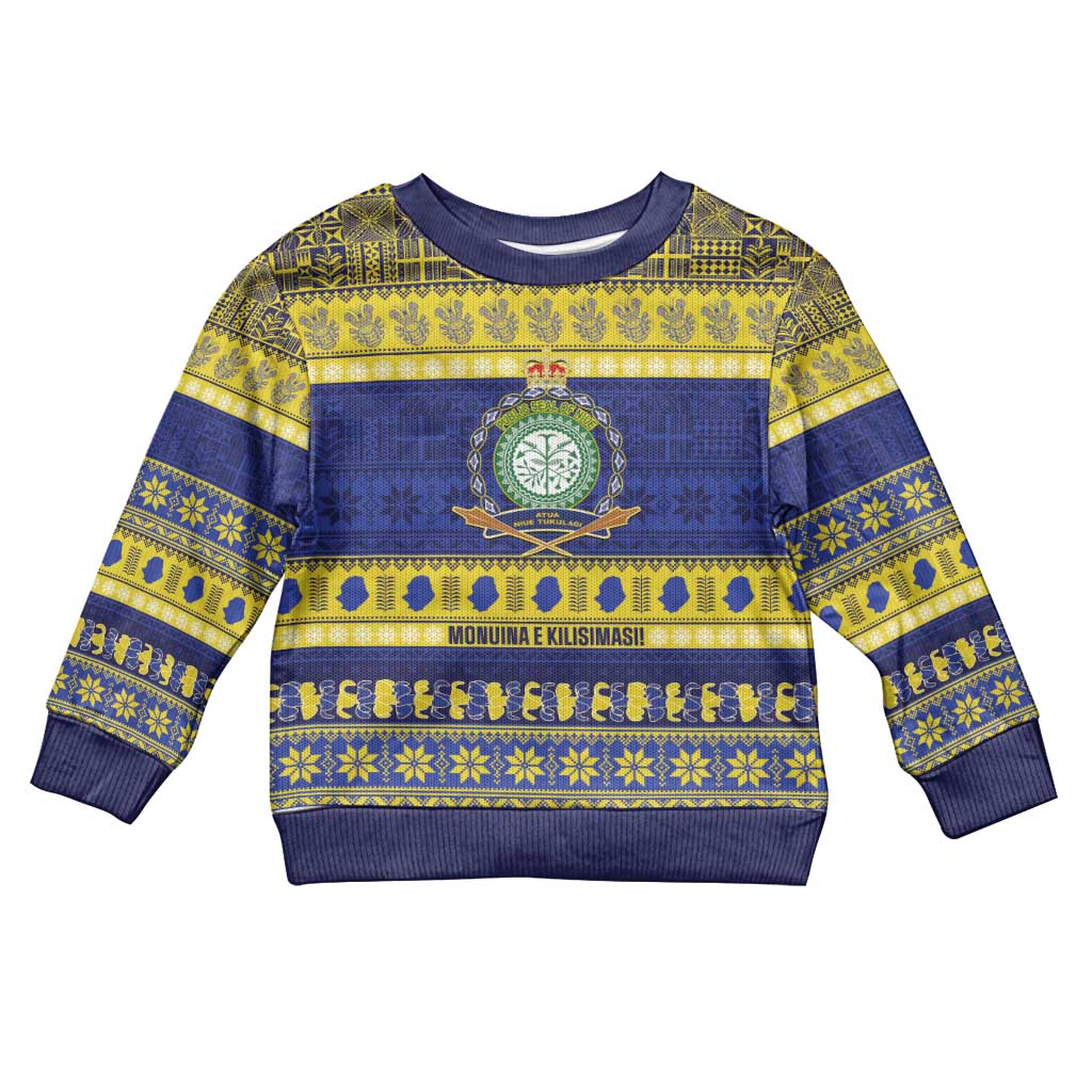 Niue Christmas Kid Ugly Christmas Sweater Monuina e Kilisimasi Hiapo Motifs LT14 Kid Blue - Polynesian Pride