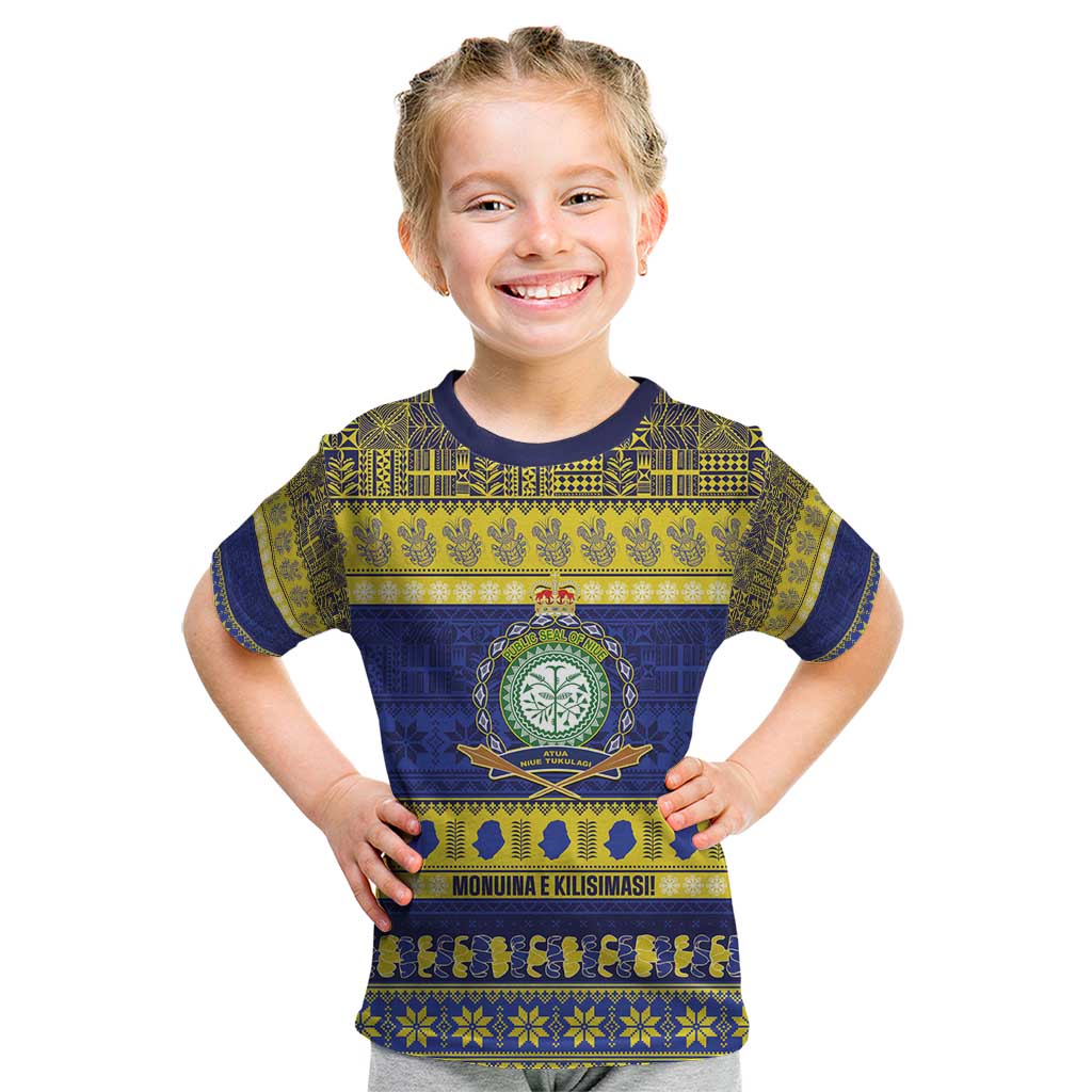 Niue Christmas Kid T Shirt Monuina e Kilisimasi Hiapo Motifs LT14 Blue - Polynesian Pride