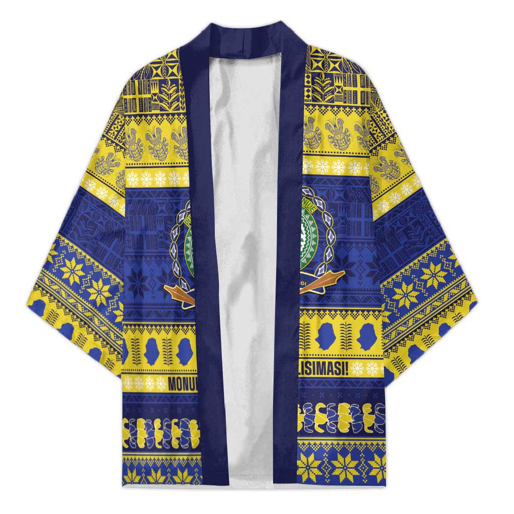 Niue Christmas Kimono Monuina e Kilisimasi Hiapo Motifs LT14 Unisex Blue - Polynesian Pride