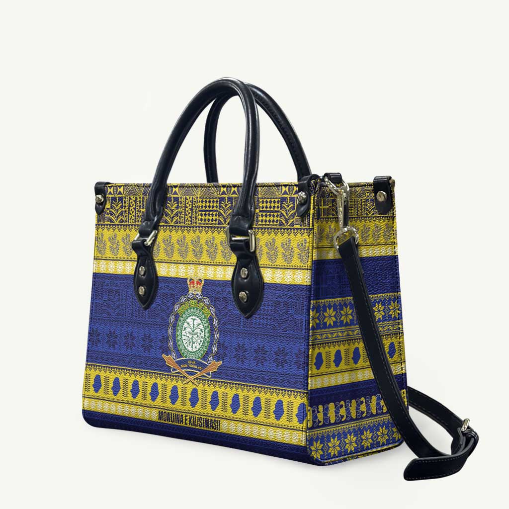 Niue Christmas Leather Bag Monuina e Kilisimasi Hiapo Motifs LT14 Blue - Polynesian Pride