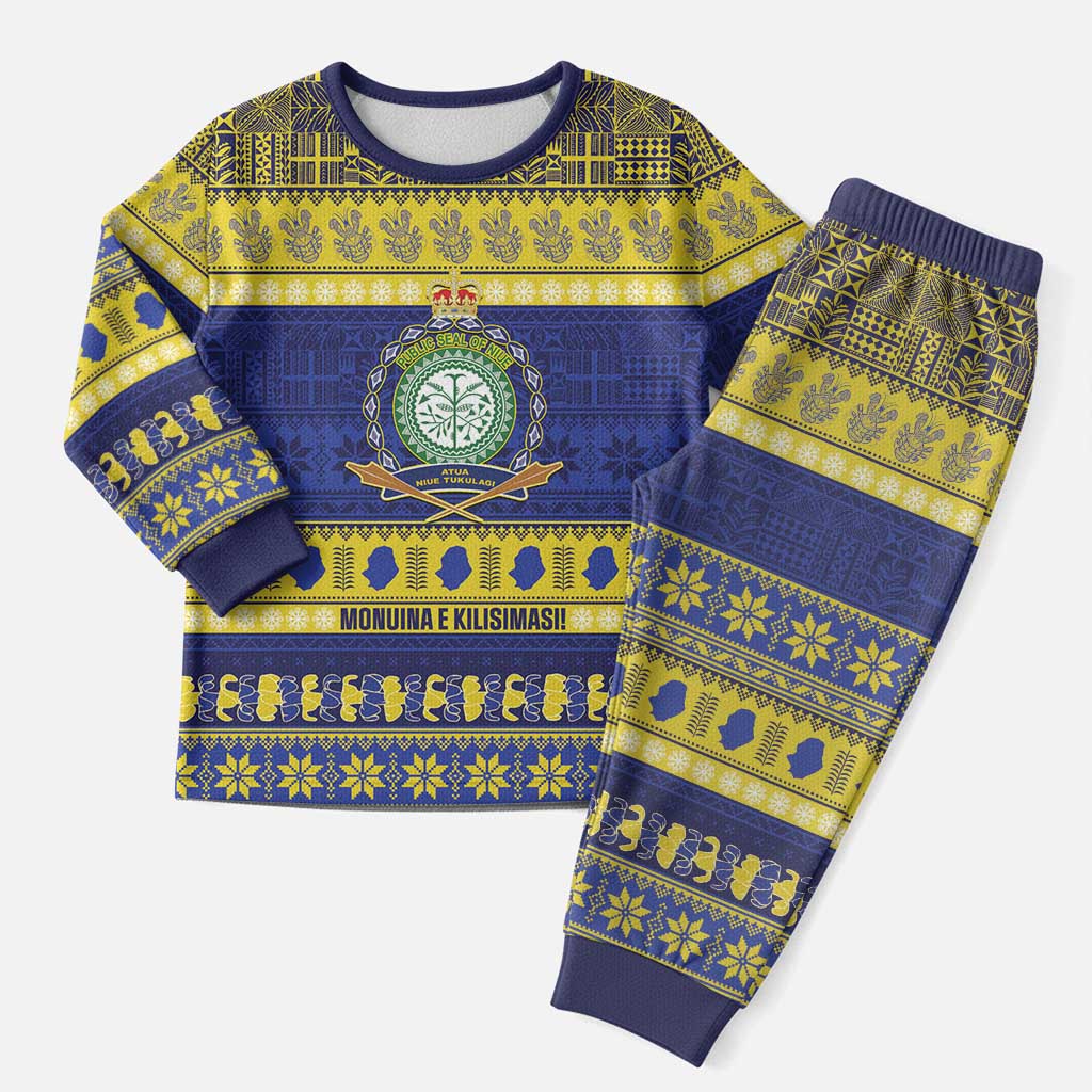 Niue Christmas Pajama Set Monuina e Kilisimasi Hiapo Motifs LT14 Men Blue - Polynesian Pride