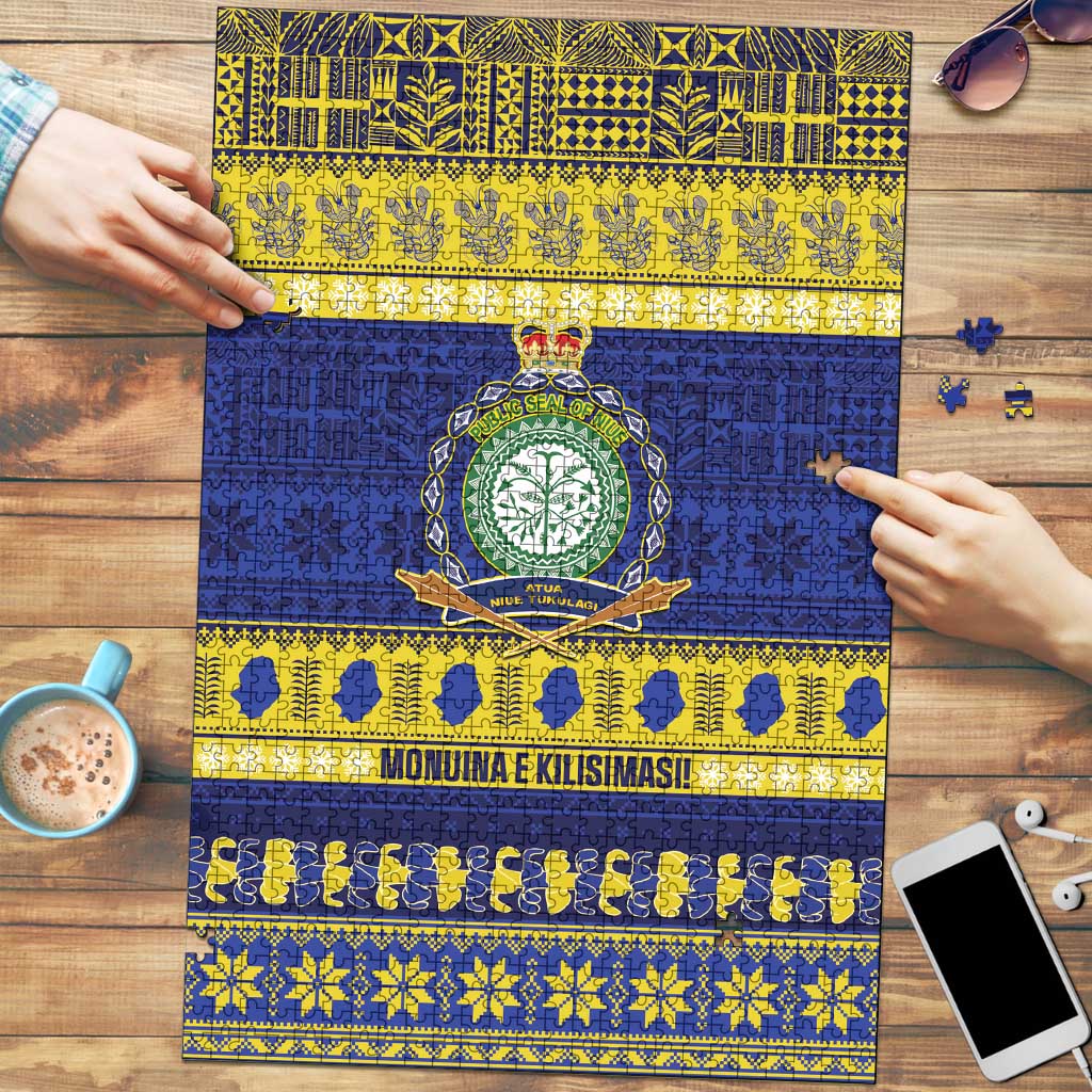 Niue Christmas Puzzle Monuina e Kilisimasi Hiapo Motifs LT14 Blue - Polynesian Pride