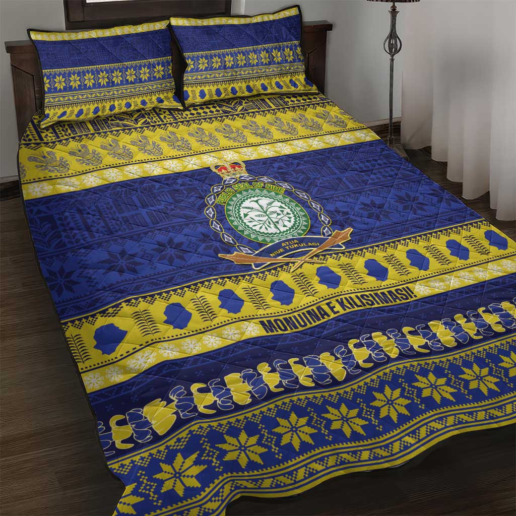 Niue Christmas Quilt Bed Set Monuina e Kilisimasi Hiapo Motifs LT14 Blue - Polynesian Pride