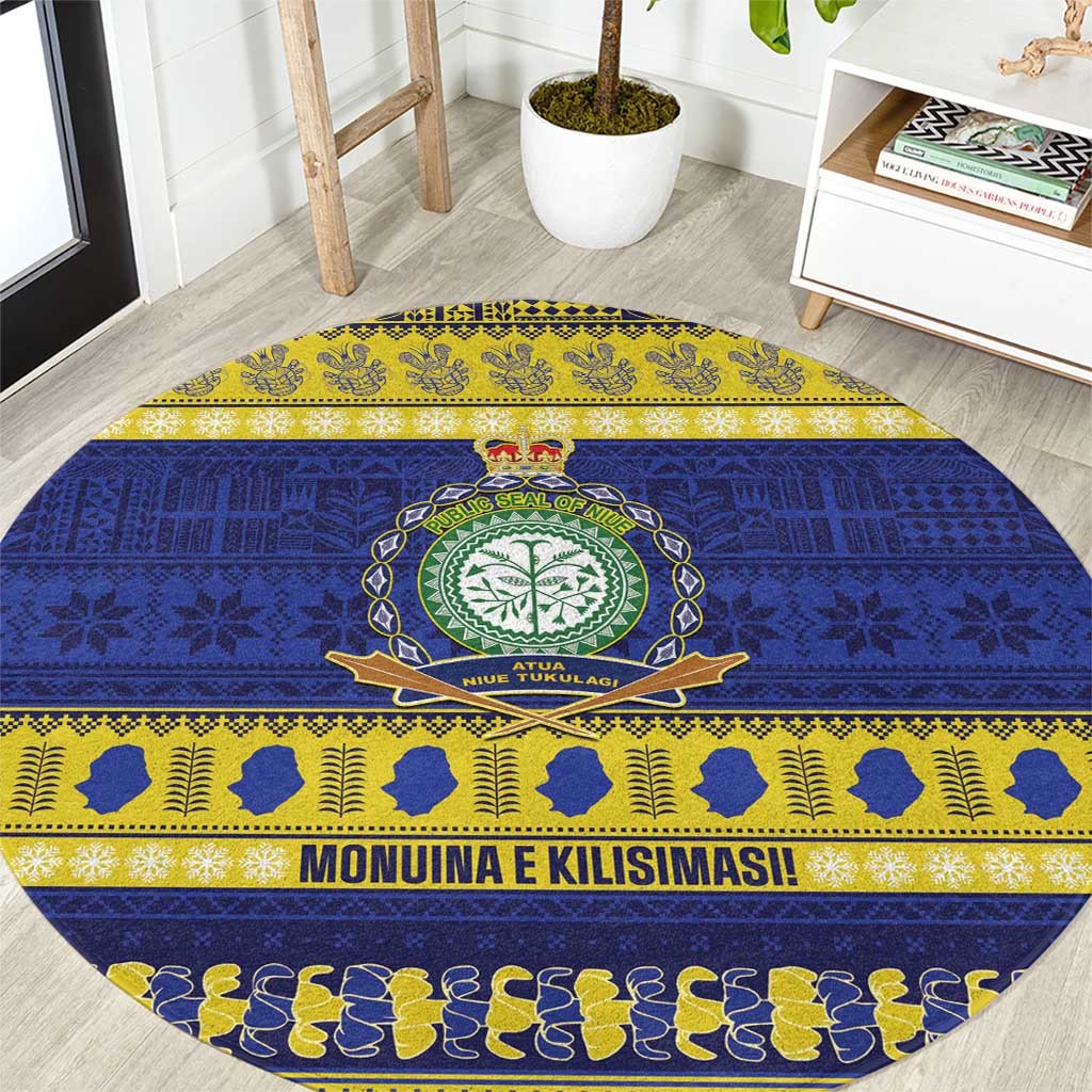 Niue Christmas Round Carpet Monuina e Kilisimasi Hiapo Motifs LT14 Blue - Polynesian Pride