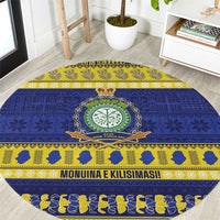 Niue Christmas Round Carpet Monuina e Kilisimasi Hiapo Motifs LT14 Blue - Polynesian Pride