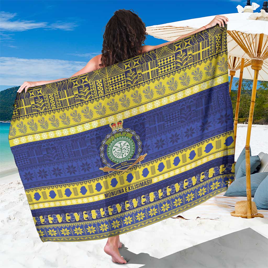 Niue Christmas Sarong Monuina e Kilisimasi Hiapo Motifs LT14 One Size 44 x 66 inches Blue - Polynesian Pride