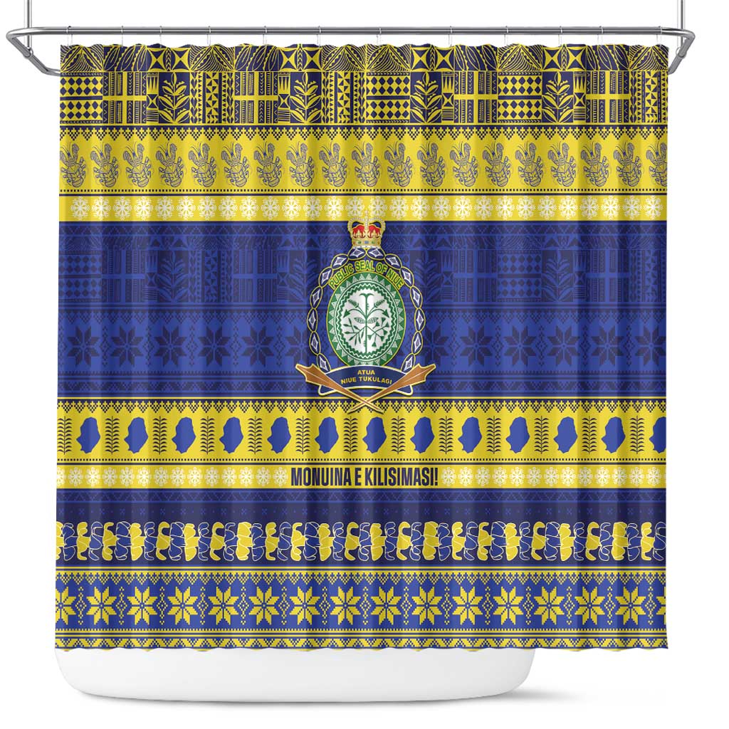 Niue Christmas Shower Curtain Monuina e Kilisimasi Hiapo Motifs LT14 Blue - Polynesian Pride