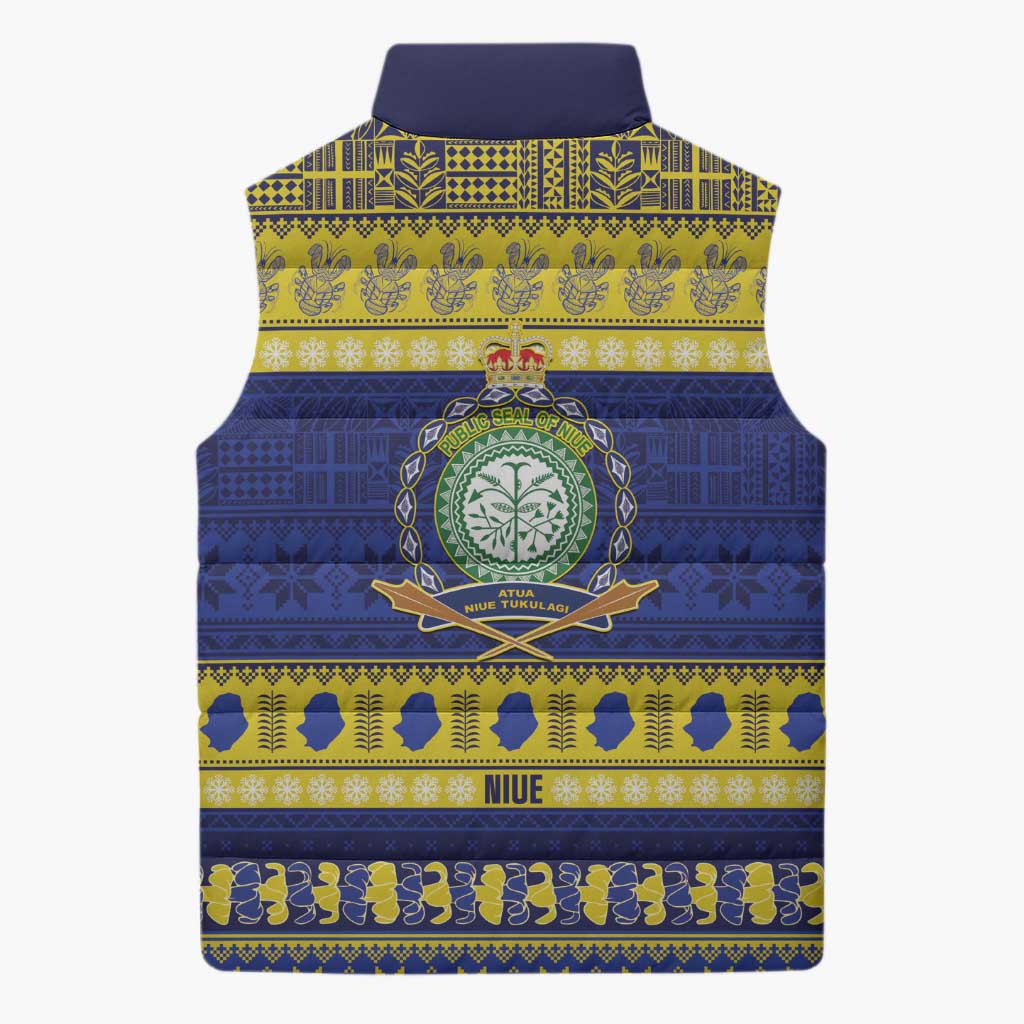 Niue Christmas Sleeveless Puffer Jacket Monuina e Kilisimasi Hiapo Motifs LT14 - Polynesian Pride
