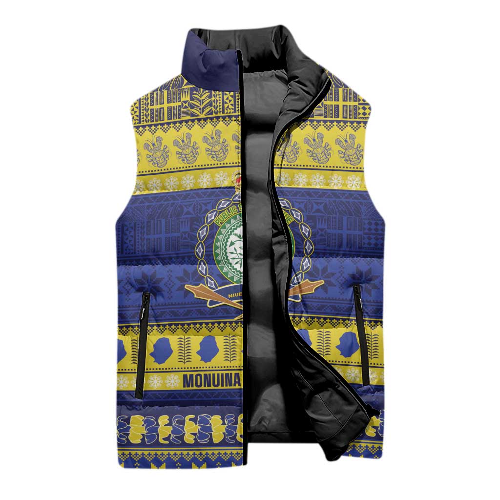 Niue Christmas Sleeveless Puffer Jacket Monuina e Kilisimasi Hiapo Motifs LT14 - Polynesian Pride