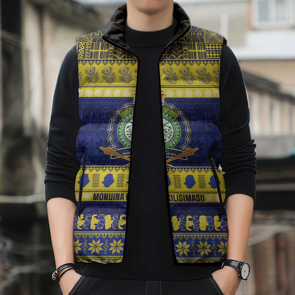 Niue Christmas Sleeveless Puffer Jacket Monuina e Kilisimasi Hiapo Motifs LT14 - Polynesian Pride