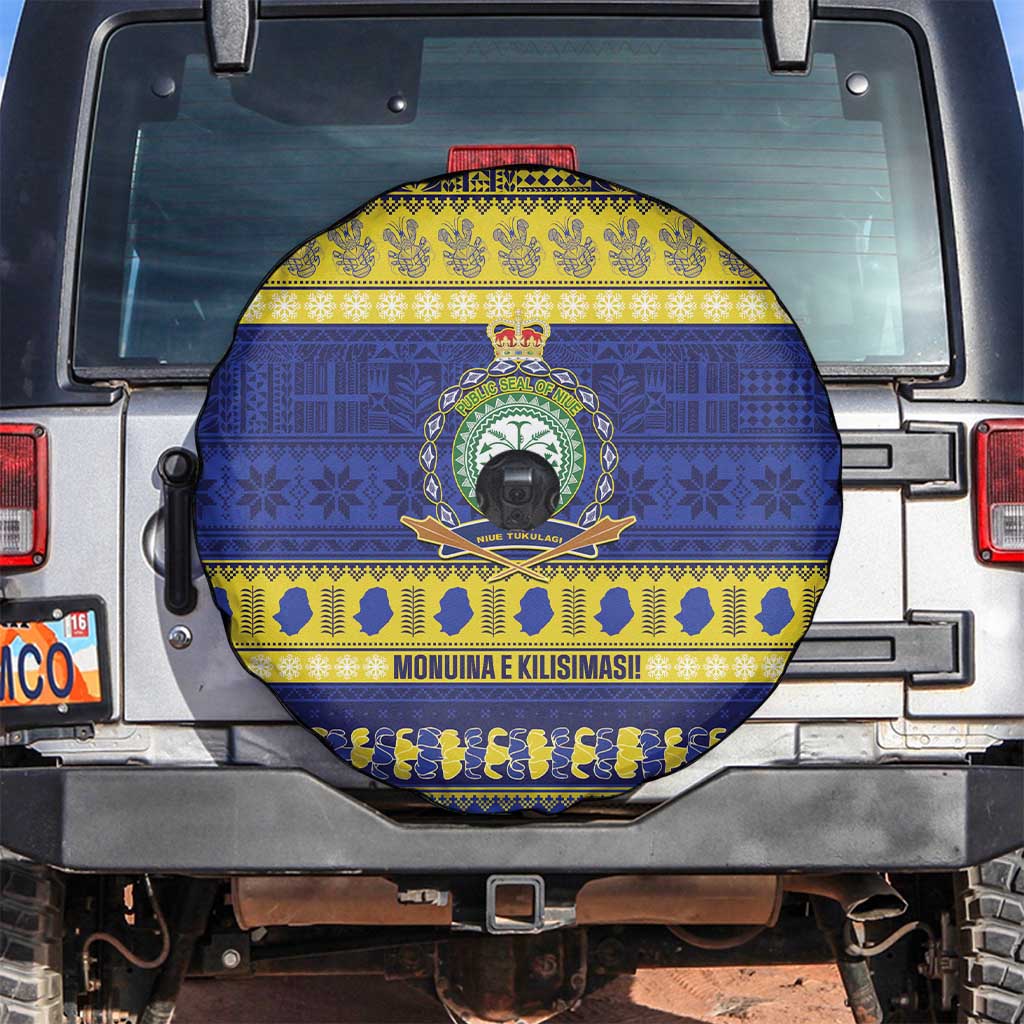 Niue Christmas Spare Tire Cover Monuina e Kilisimasi Hiapo Motifs LT14 Blue - Polynesian Pride
