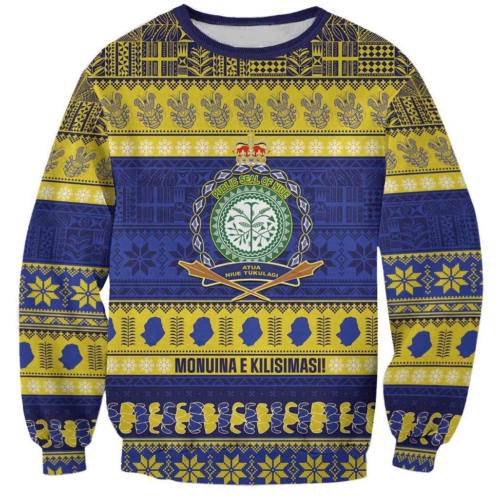 Niue Christmas Sweatshirt Monuina e Kilisimasi Hiapo Motifs LT14 Unisex Blue - Polynesian Pride