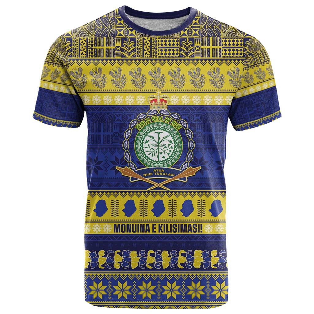 Niue Christmas T Shirt Monuina e Kilisimasi Hiapo Motifs LT14 Blue - Polynesian Pride