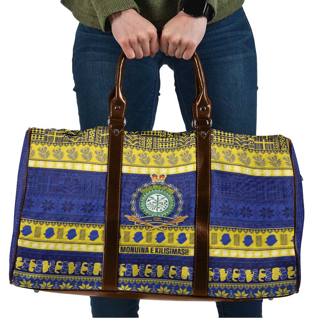 Niue Christmas Travel Bag Monuina e Kilisimasi Hiapo Motifs LT14 Blue - Polynesian Pride