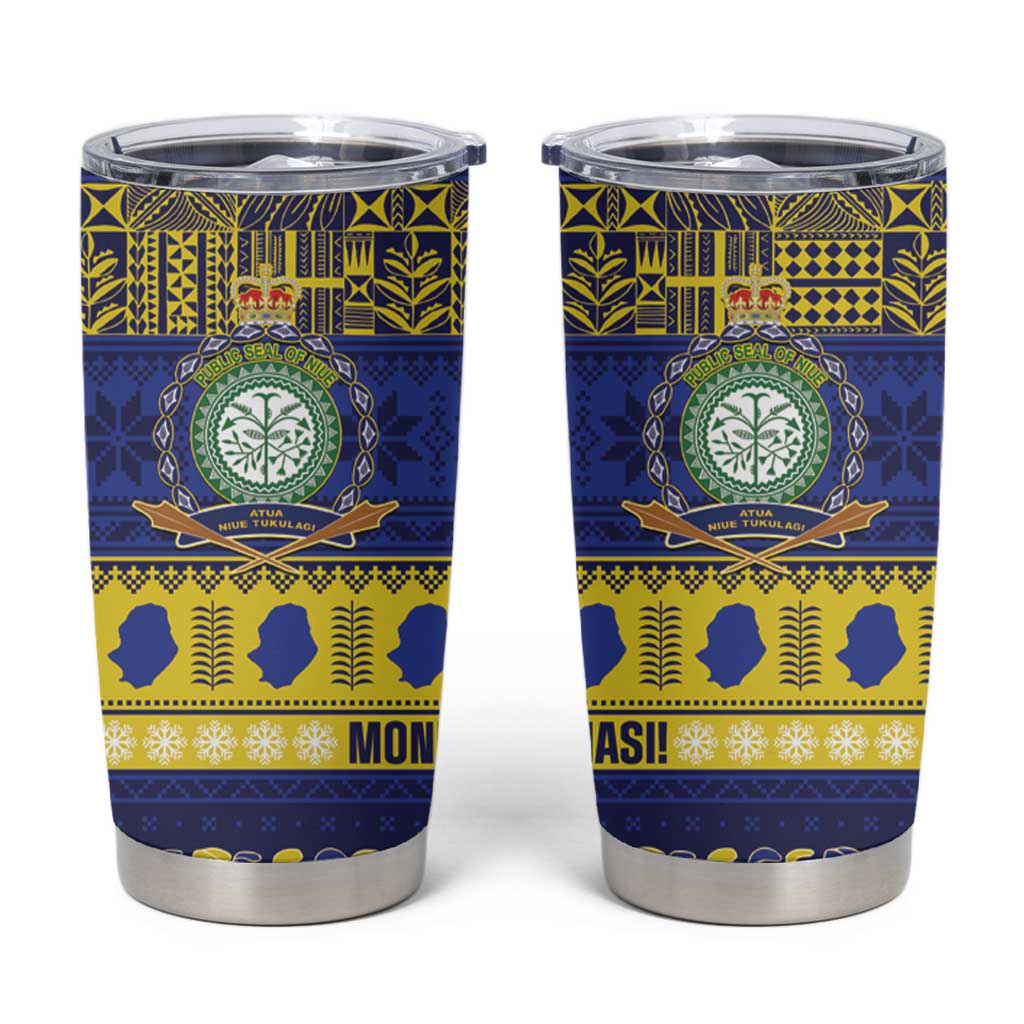 Niue Christmas Tumbler Cup Monuina e Kilisimasi Hiapo Motifs LT14 Blue - Polynesian Pride