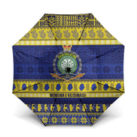 Niue Christmas Umbrella Monuina e Kilisimasi Hiapo Motifs LT14 One Size Folded 11.42 inch Opened Diameter 37.4 inch Blue - Polynesian Pride