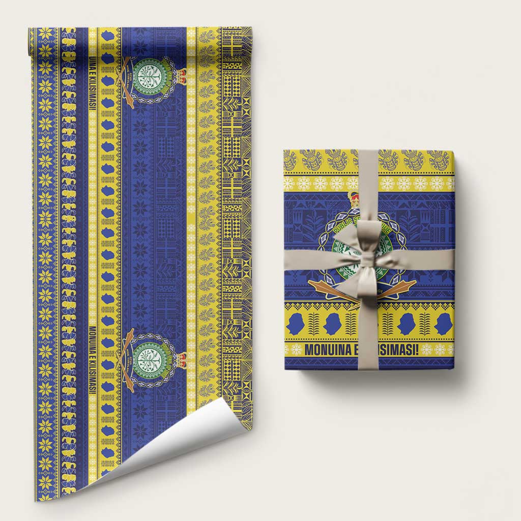 Niue Christmas Wrapping Paper Monuina e Kilisimasi Hiapo Motifs LT14 58" × 23" Blue - Polynesian Pride