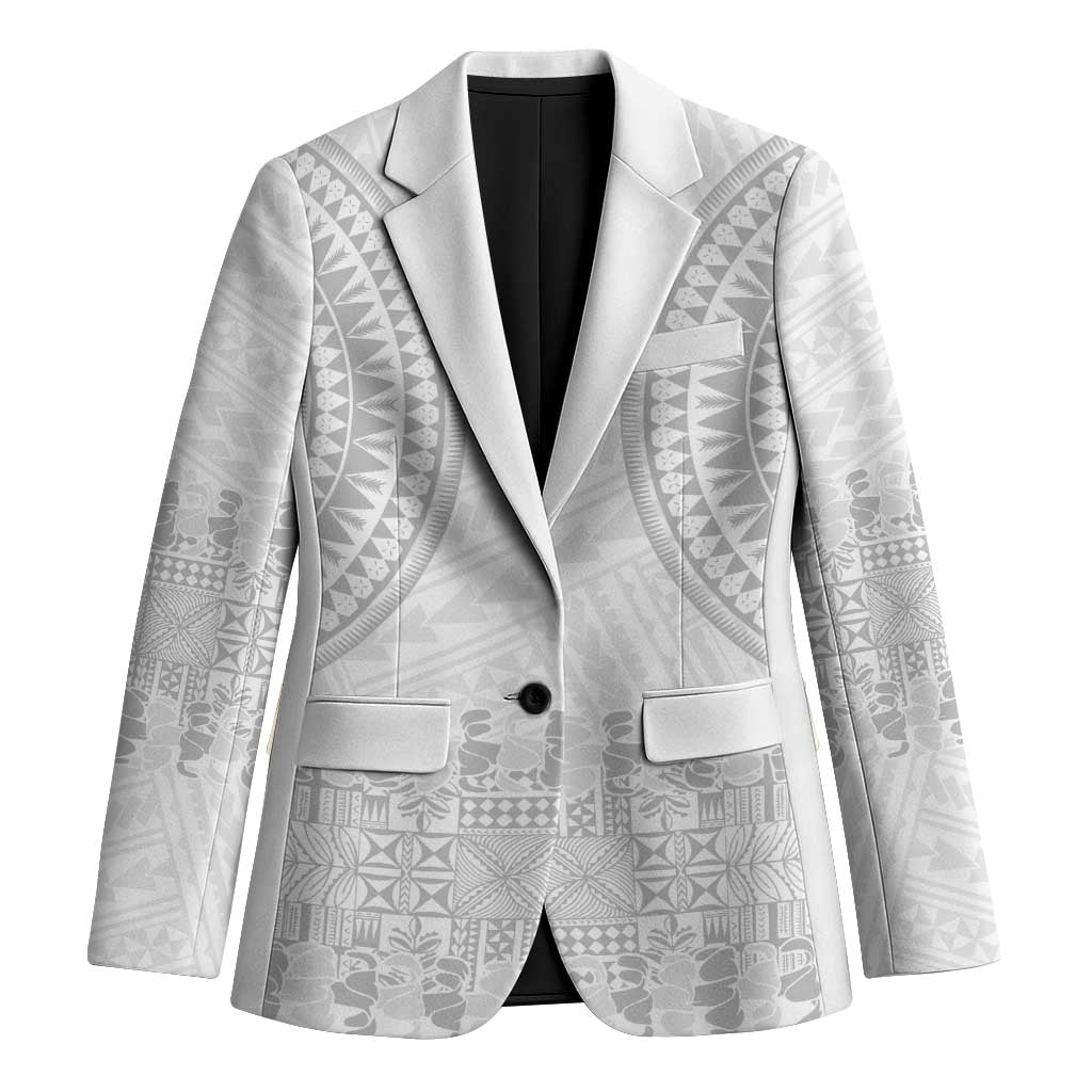 Niue White Sunday Blazer Tapu Fanau Ia Puakenikeni Hiapo Pattern LT14 Unisex White - Polynesian Pride