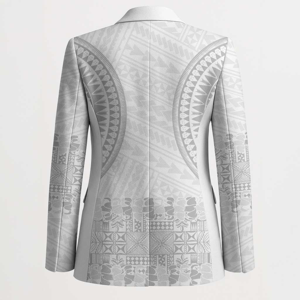 Niue White Sunday Blazer Tapu Fanau Ia Puakenikeni Hiapo Pattern LT14 - Polynesian Pride