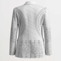 Niue White Sunday Blazer Tapu Fanau Ia Puakenikeni Hiapo Pattern LT14 - Polynesian Pride