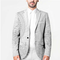 Niue White Sunday Blazer Tapu Fanau Ia Puakenikeni Hiapo Pattern LT14 - Polynesian Pride