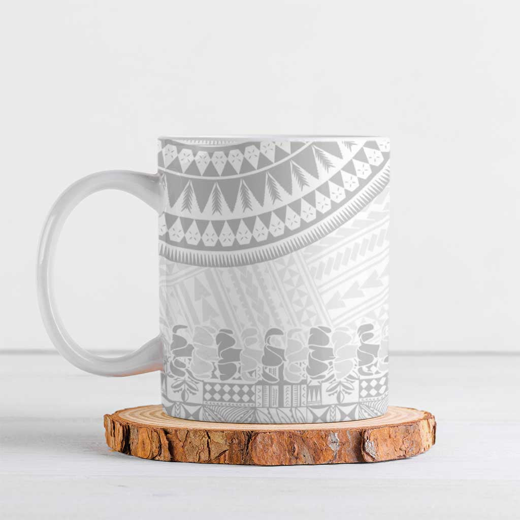 Niue White Sunday Ceramic Mug Tapu Fanau Ia Puakenikeni Hiapo Pattern LT14 White - Polynesian Pride