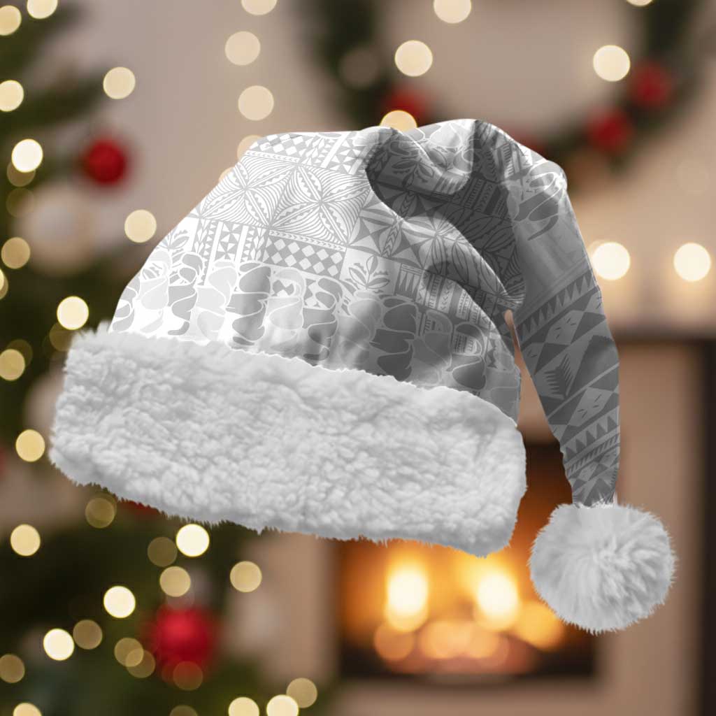 Niue White Sunday Christmas Santa Hat Tapu Fanau Ia Puakenikeni Hiapo Pattern LT14 With Fur White - Polynesian Pride