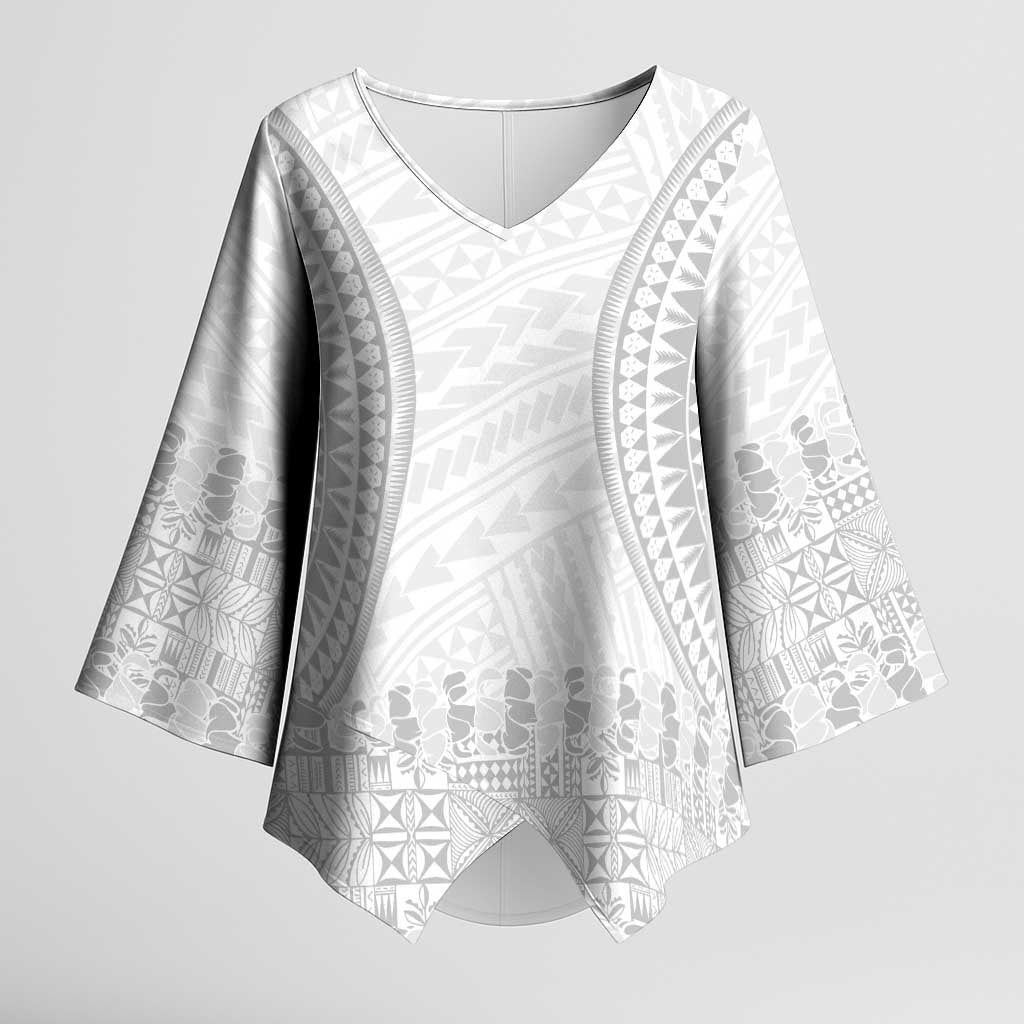 Niue White Sunday Kimono Sleeve Blouse Tapu Fanau Ia Puakenikeni Hiapo Pattern LT14 Female White - Polynesian Pride