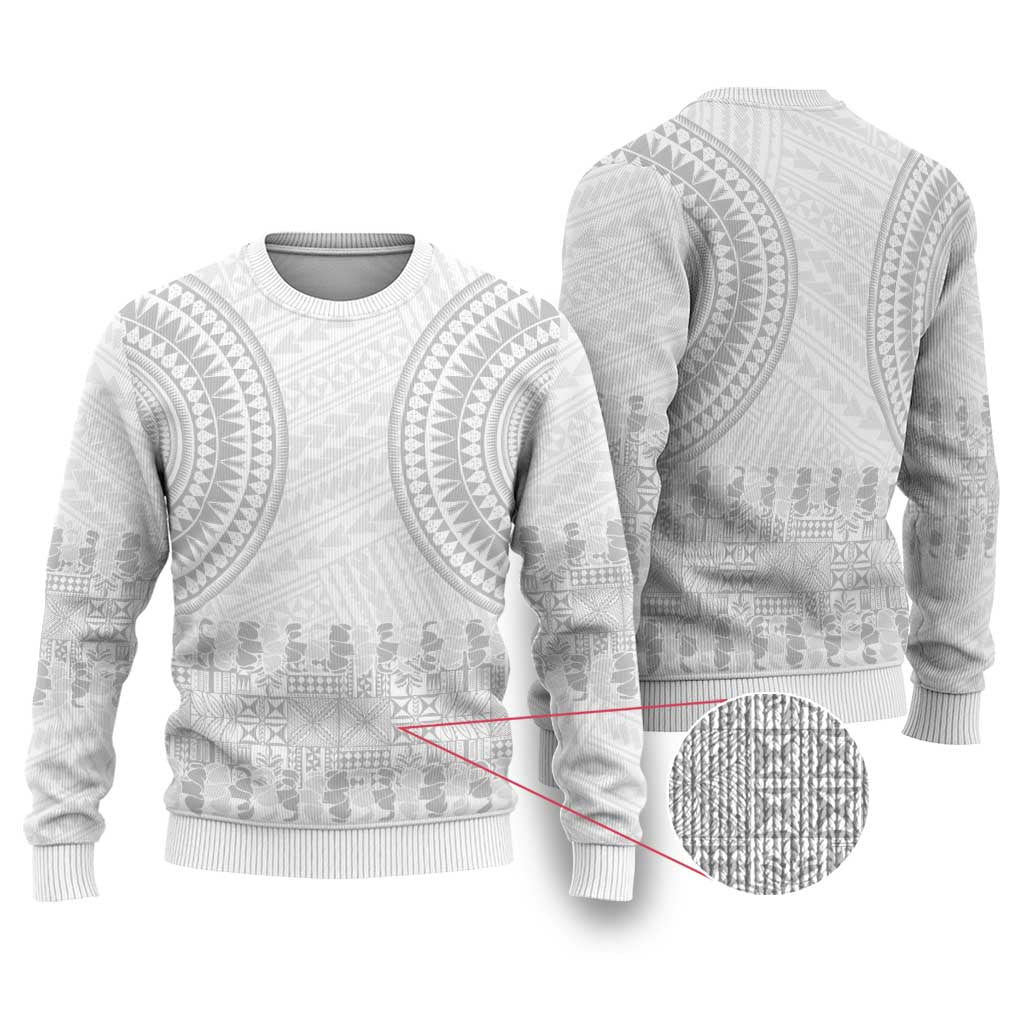 Niue White Sunday Ugly Christmas Sweater Tapu Fanau Ia Puakenikeni Hiapo Pattern LT14 White - Polynesian Pride