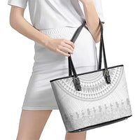 Niue White Sunday Leather Tote Bag Tapu Fanau Ia Puakenikeni Hiapo Pattern LT14 - Polynesian Pride