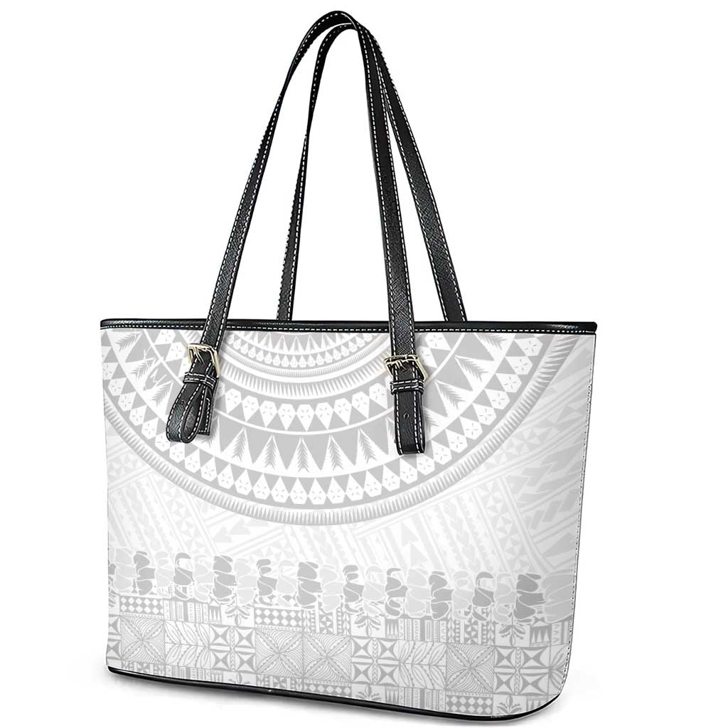 Niue White Sunday Leather Tote Bag Tapu Fanau Ia Puakenikeni Hiapo Pattern LT14 - Polynesian Pride