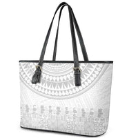 Niue White Sunday Leather Tote Bag Tapu Fanau Ia Puakenikeni Hiapo Pattern LT14 - Polynesian Pride