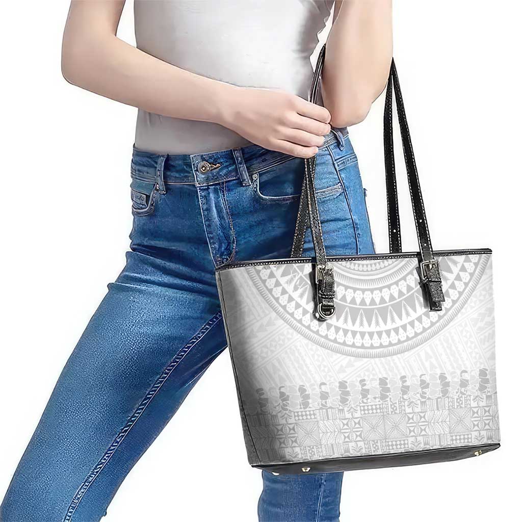 Niue White Sunday Leather Tote Bag Tapu Fanau Ia Puakenikeni Hiapo Pattern LT14 - Polynesian Pride