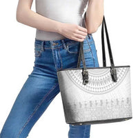 Niue White Sunday Leather Tote Bag Tapu Fanau Ia Puakenikeni Hiapo Pattern LT14 - Polynesian Pride