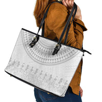 Niue White Sunday Leather Tote Bag Tapu Fanau Ia Puakenikeni Hiapo Pattern LT14 - Polynesian Pride