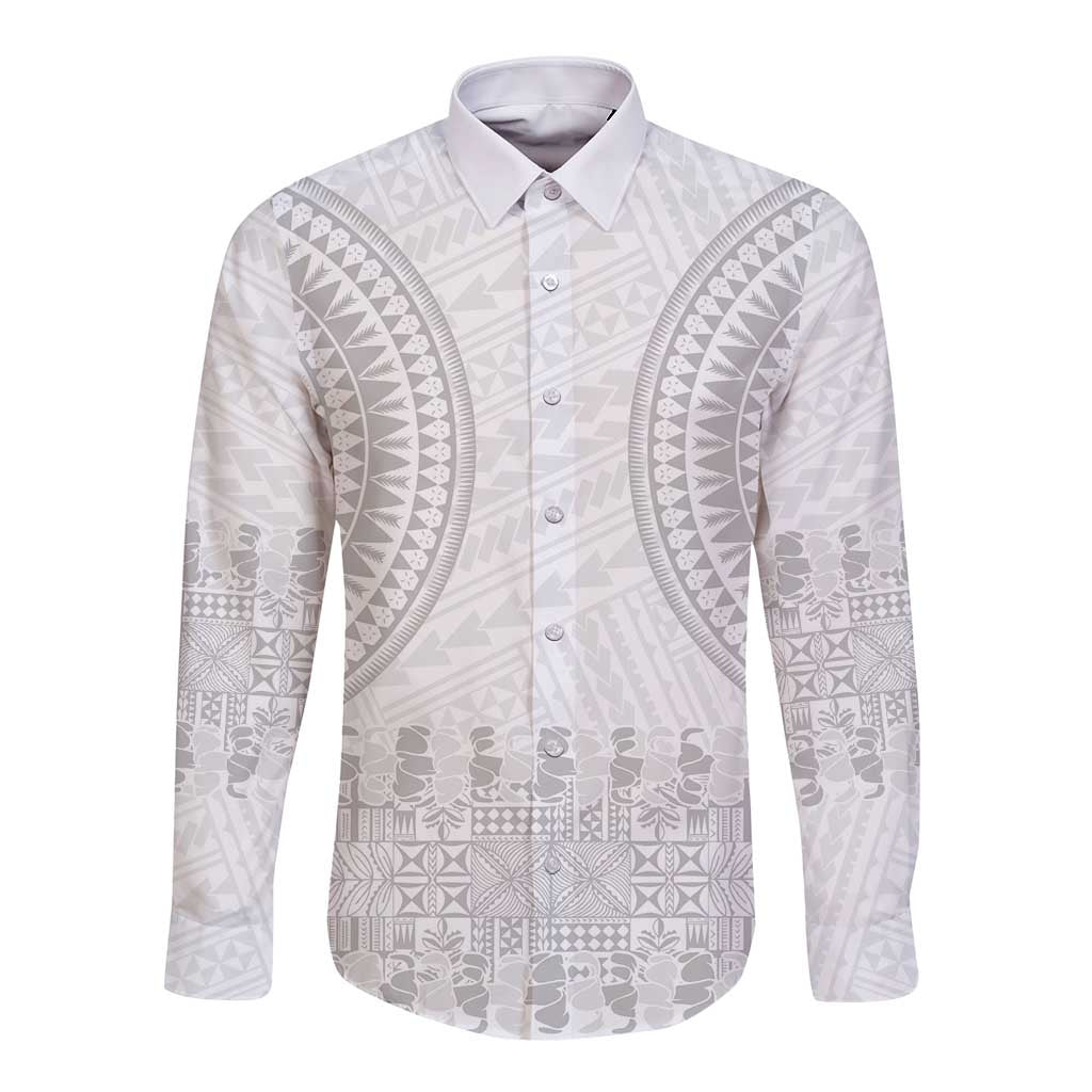 Niue White Sunday Long Sleeve Button Shirt Tapu Fanau Ia Puakenikeni Hiapo Pattern LT14 Unisex White - Polynesian Pride