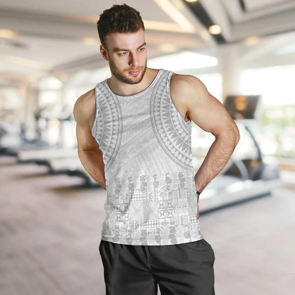 Niue White Sunday Men Tank Top Tapu Fanau Ia Puakenikeni Hiapo Pattern LT14 White - Polynesian Pride