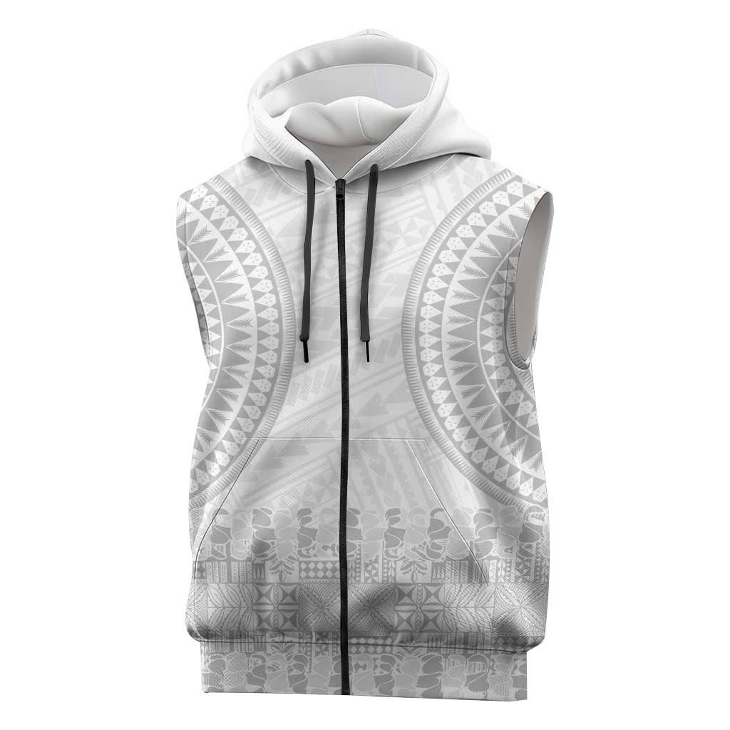 Niue White Sunday Sleeveless Zip Hoodie Tapu Fanau Ia Puakenikeni Hiapo Pattern LT14 White - Polynesian Pride