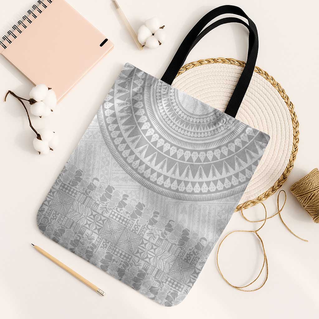 Niue White Sunday Tote Bag Tapu Fanau Ia Puakenikeni Hiapo Pattern LT14 Black Strap One Size White - Polynesian Pride
