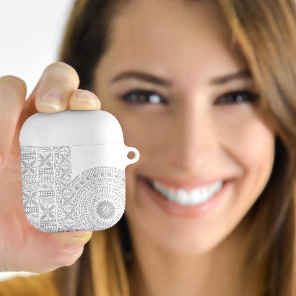 Niue White Sunday AirPods Case Half Hiapo Pattern Vibes LT14 - Polynesian Pride