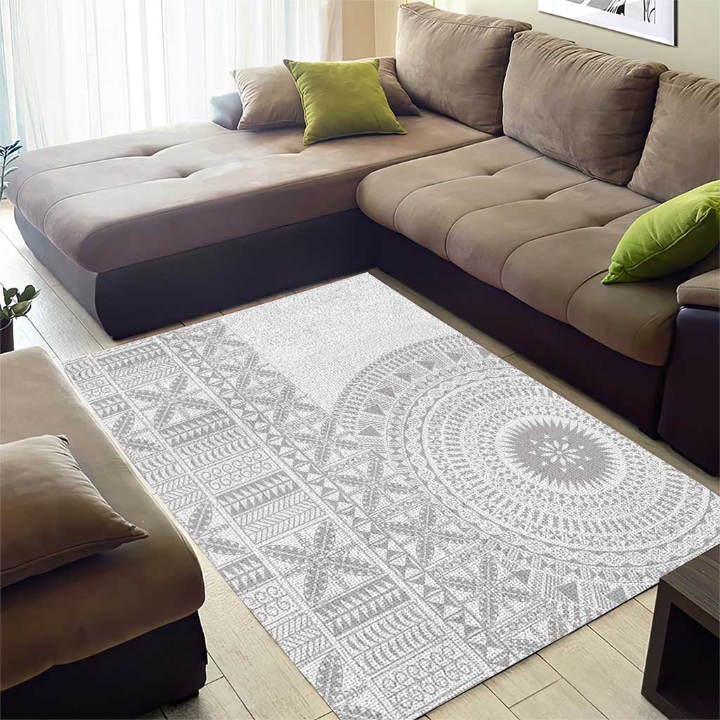 Niue White Sunday Area Rug Half Hiapo Pattern Vibes LT14 - Polynesian Pride